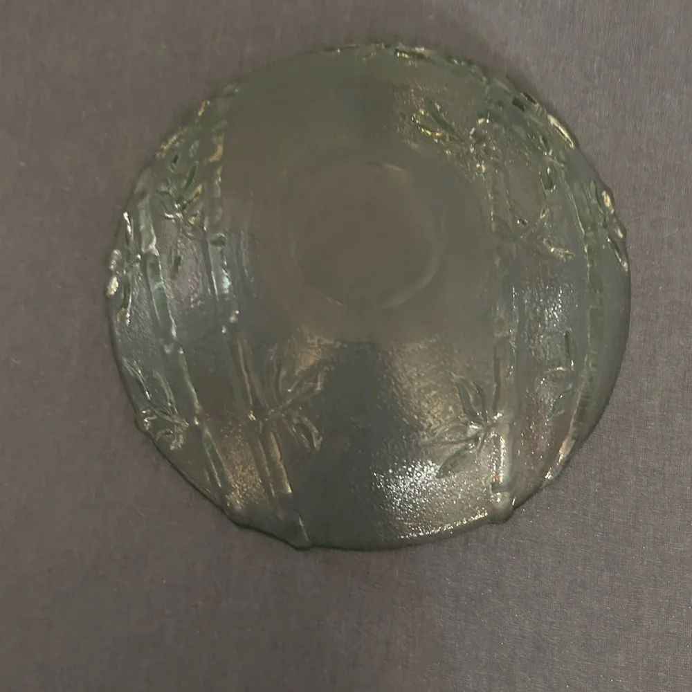 8” green glass dish bamboo (Pier 1 Imports)